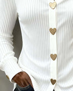 Miss | Blouse Dames Getailleerd Lange Mouw Hartvormige Knopen