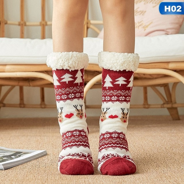 Sokken Dames Kerst Winter Geborduurd - Wijnrood