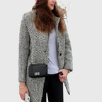 Jas Dames Longline Houndstooth Knoopsluiting