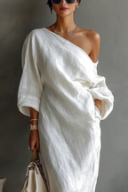 Jurk Dames One Shoulder Maxi Elegant - Chiffon