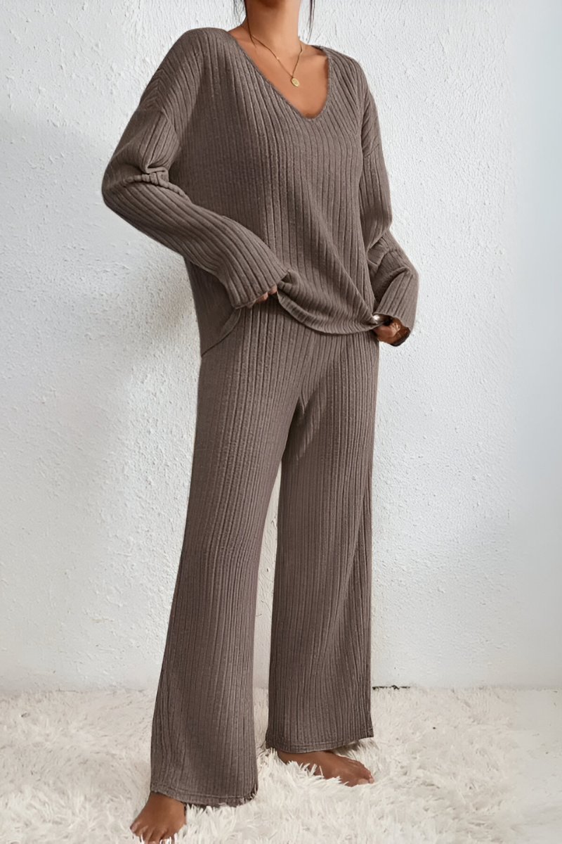 Nachtkleding Dames Geribde Loungeset Tweedelig