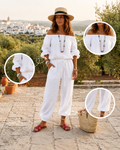 Jumpsuit Dames Open Schouder Veterdetail - Katoen