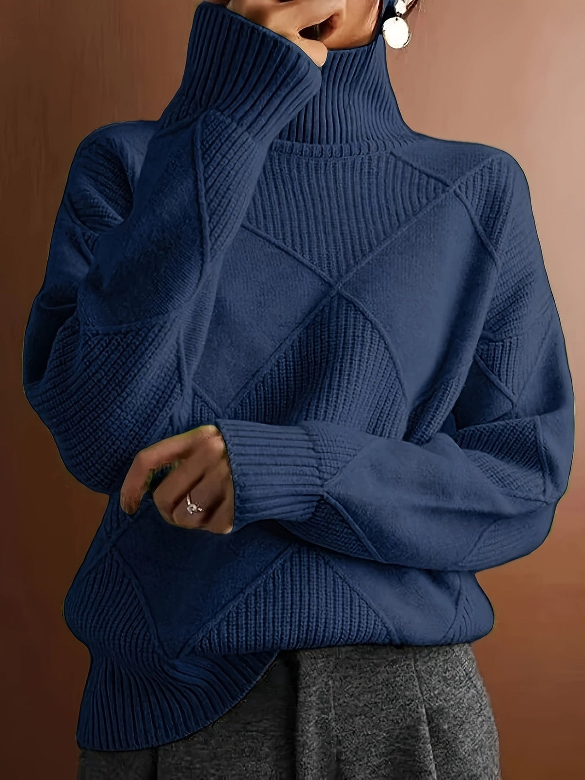 Miss | Trui Dames Oversized Hoge Kraag Ruitpatroon - Gebreid