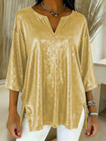 Glitter Blouse Dames V-hals Driekwart Mouw – Losvallende Feesttop