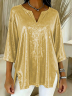 Glitter Blouse Dames V-hals Driekwart Mouw – Losvallende Feesttop