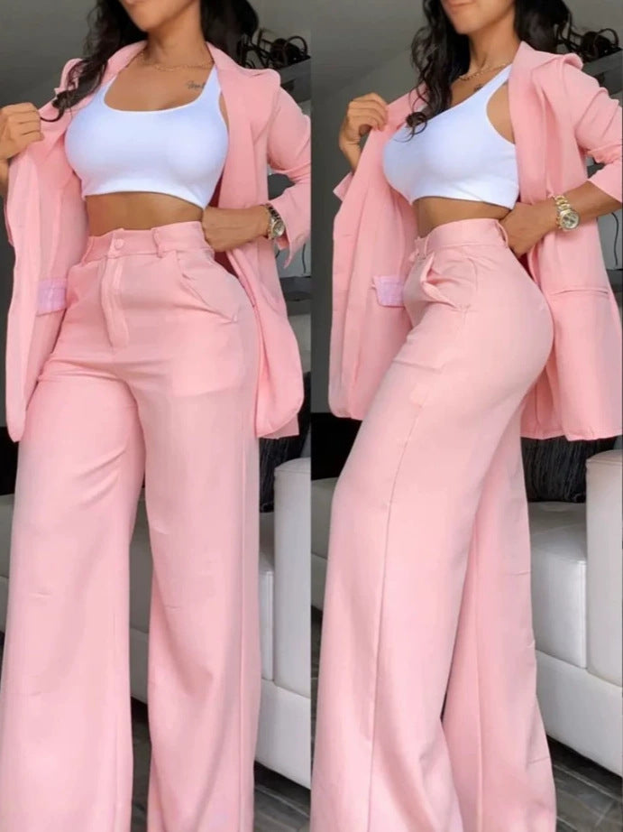 Co-ord set Dames Revers Blazer Splitsmouw Rechte Pijpen