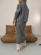 Jurk Dames Herfst Winter Midi Coltrui Set - Gebreid