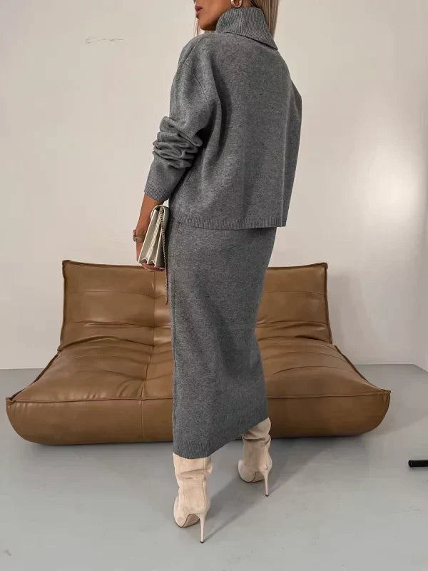 Jurk Dames Herfst Winter Midi Coltrui Set - Gebreid