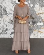 Jurk Dames Elegante Chiffon Maxi - Chiffon - Zilvergrijs