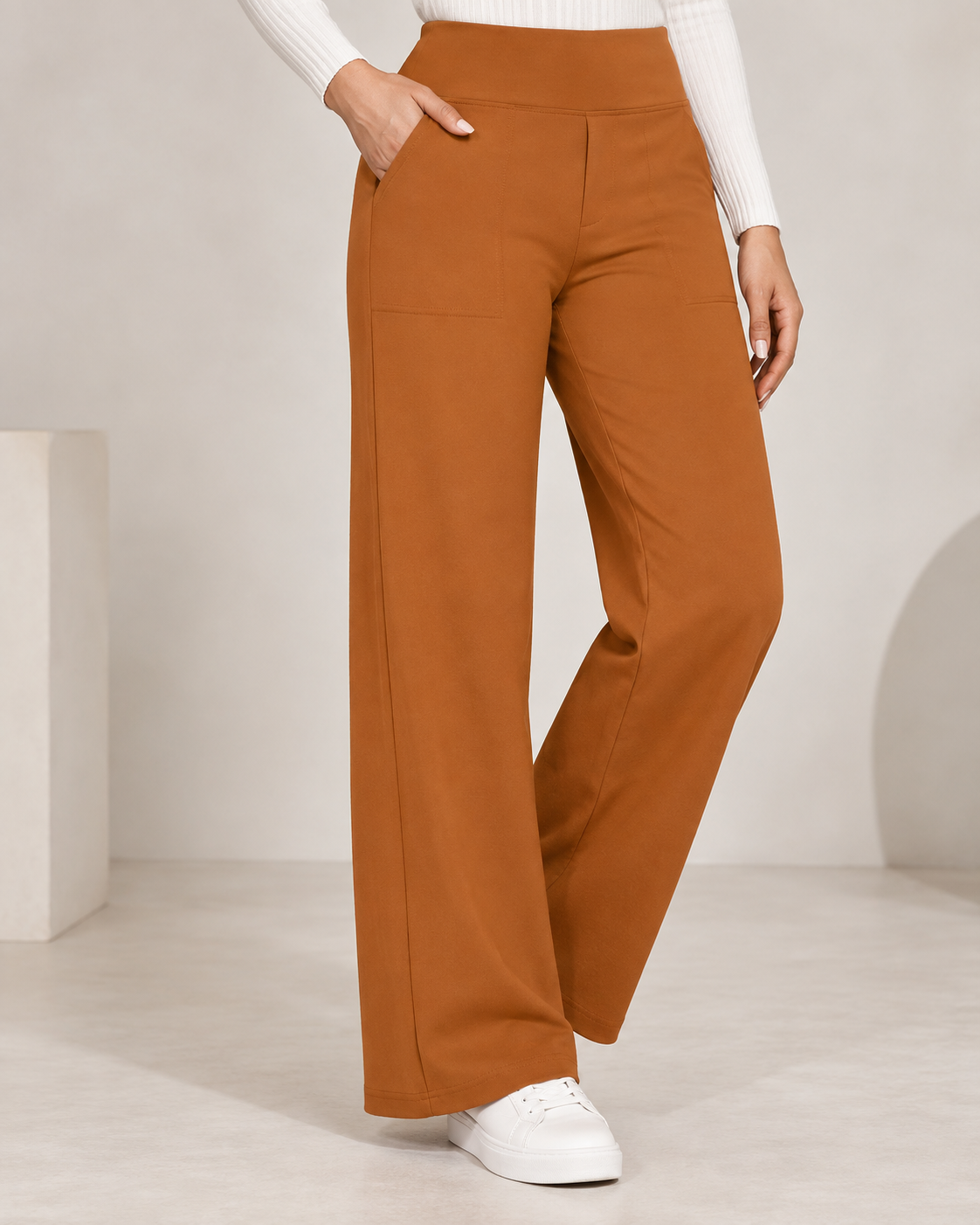 Broek Dames Wijde Pijpen Hoge Taille Elastische Band