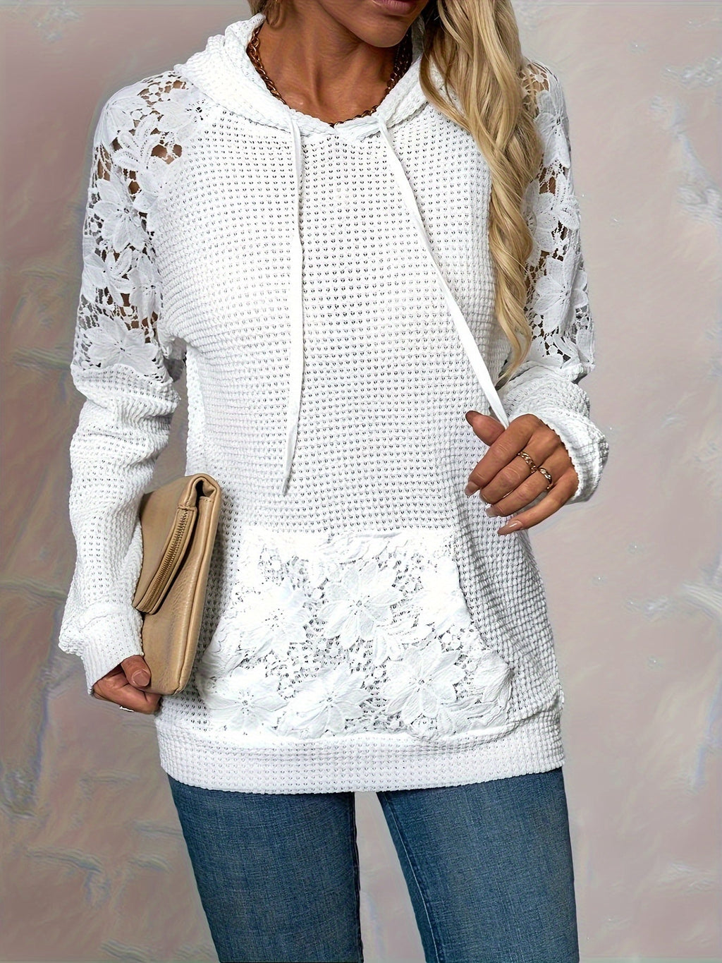 Miss | Hoodie Dames Relaxed Wafelstructuur Bloemenaccenten