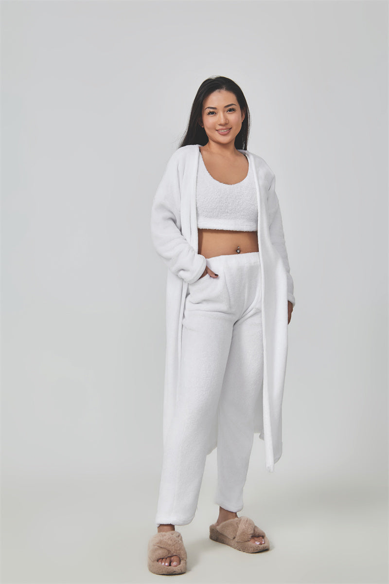 Nachtkleding Dames 3-Delig Fluffy Loungewear Wijde Pijpen