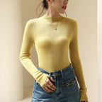 Trui Dames Halfhoge Hals Slim Fit Lange Mouw