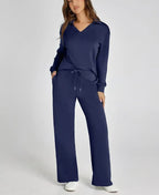 Tweedelige Set Dames Lange Mouwen Relaxed – Co-ord Set - Marineblauw