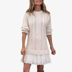 Jurk Dames Herfst/Winter Gebreid Midi - Gebreid - Aprikose
