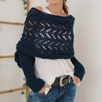 Sjaal Dames Gebreid Boho Omslagdoek - Donkerblauw