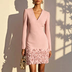 Jurk Dames V-hals Bodycon 3D Bloemen Feest