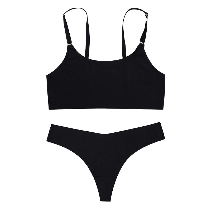 Lingerie Dames Huidtint Naadloze Bralette & Tanga Set Nylon – Dagelijks Comfort