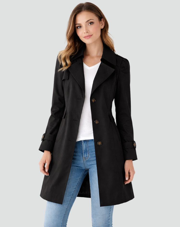 Jas Dames Slim Fit Klassieke Revers Trenchcoat - Polyester - Zwart