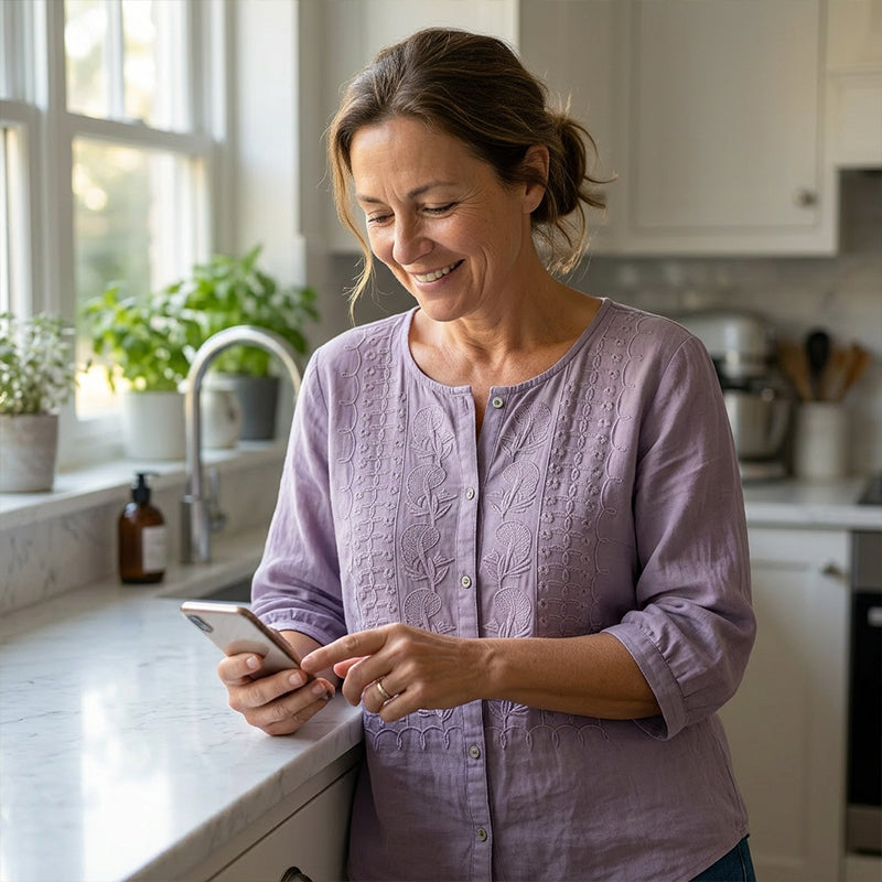 Blouse Dames Geborduurde Bloemen Luchtige Pasvorm - Katoen-Linnen