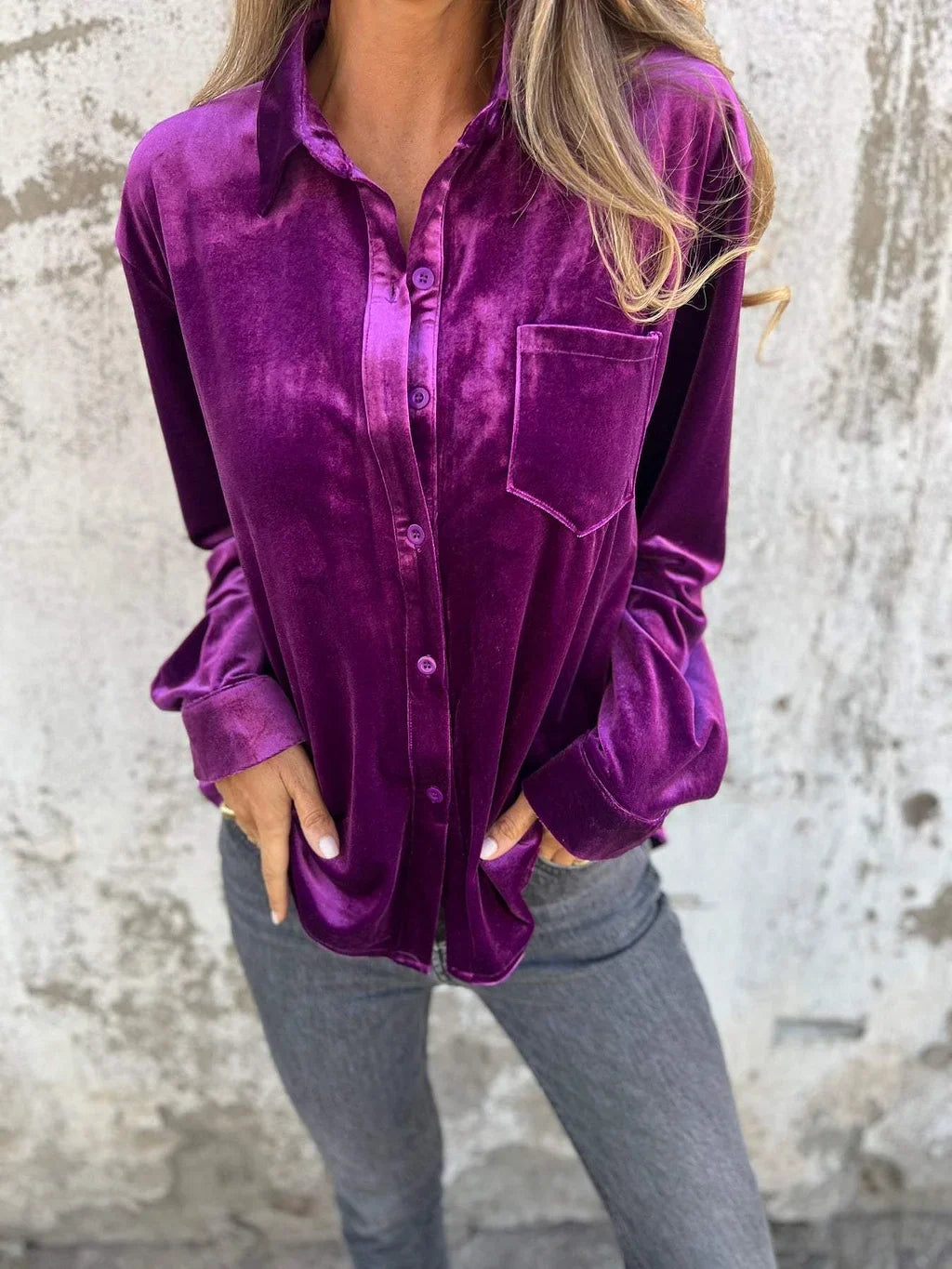 Blouse Dames Overhemdstijl Figuurvriendelijk Herfst - Paars