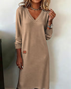 Jurk Dames Herfst/Winter Midi Gebreid - Trui - Kaki