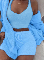 Nachtkleding Dames 3-Delig Fluweel Korte Broek & Crop Top
