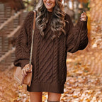 Jurk Dames Oversized Kabelpatroon Herfst/Winter - Gebreid - Bruin
