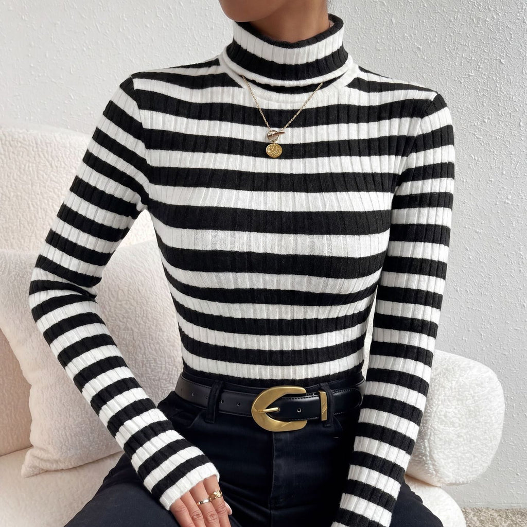 Trui Dames Slim Fit Coltrui Gestreept Lange Mouw