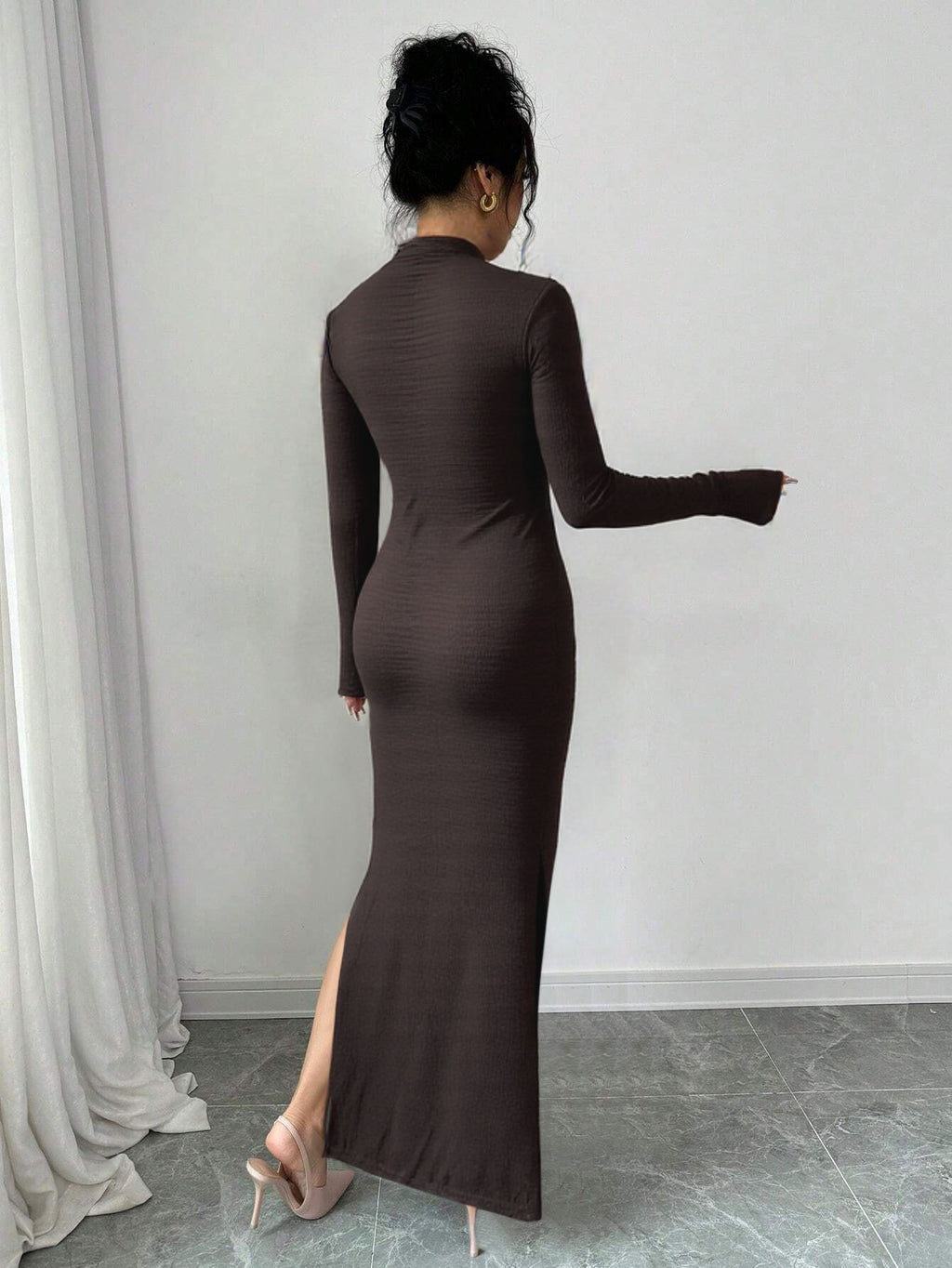 Jurk Dames Slim-fit Lange Mouw Spleet
