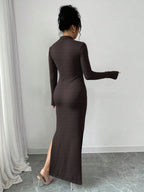 Jurk Dames Slim-fit Lange Mouw Spleet
