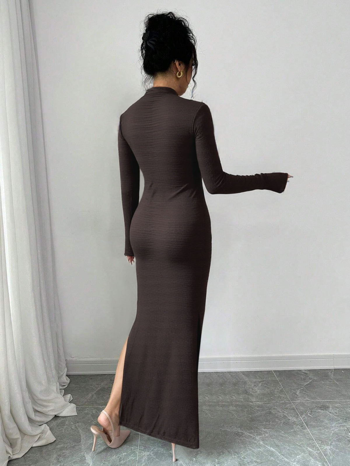 Jurk Dames Slim-fit Lange Mouw Spleet