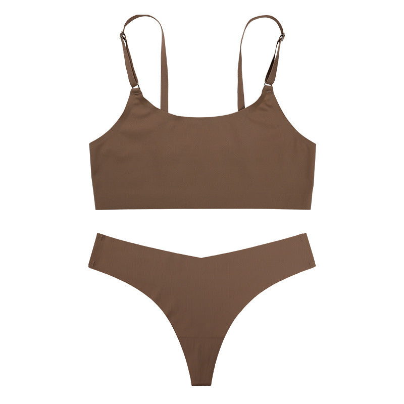 Lingerie Dames Huidtint Naadloze Bralette & Tanga Set Nylon – Dagelijks Comfort