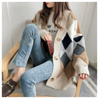 Vest Dames Oversized Geruite V-hals Ballonmouw