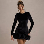 Fluwelen Jurk Dames Plissé Lange Mouw – Velvet Jurk