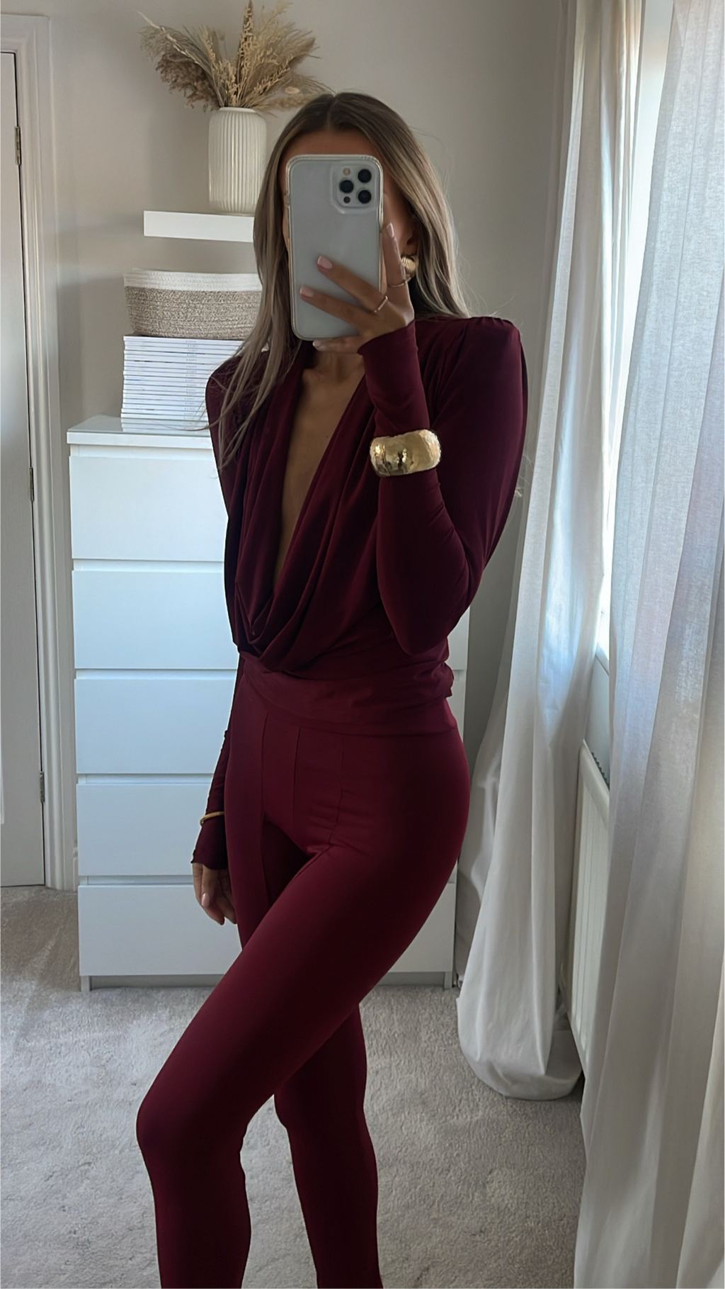Top Dames Cowl Neck Drapé Lange Mouw Avond