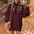 Jurk Dames Oversized Kabelpatroon Herfst/Winter - Gebreid - Rood