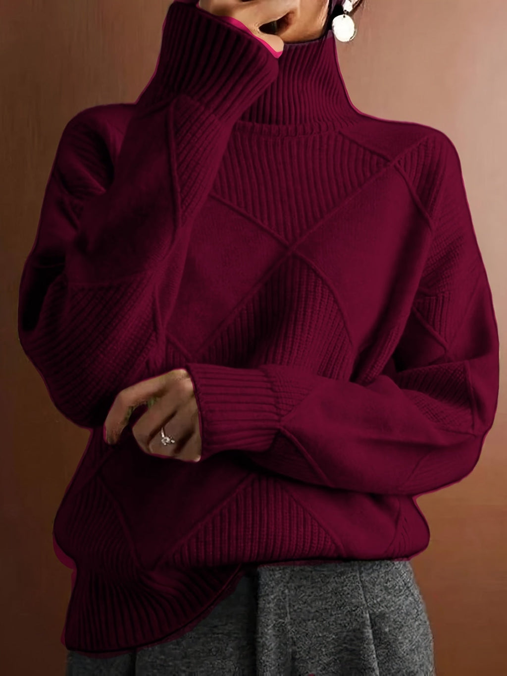 Miss | Trui Dames Oversized Hoge Kraag Ruitpatroon - Gebreid