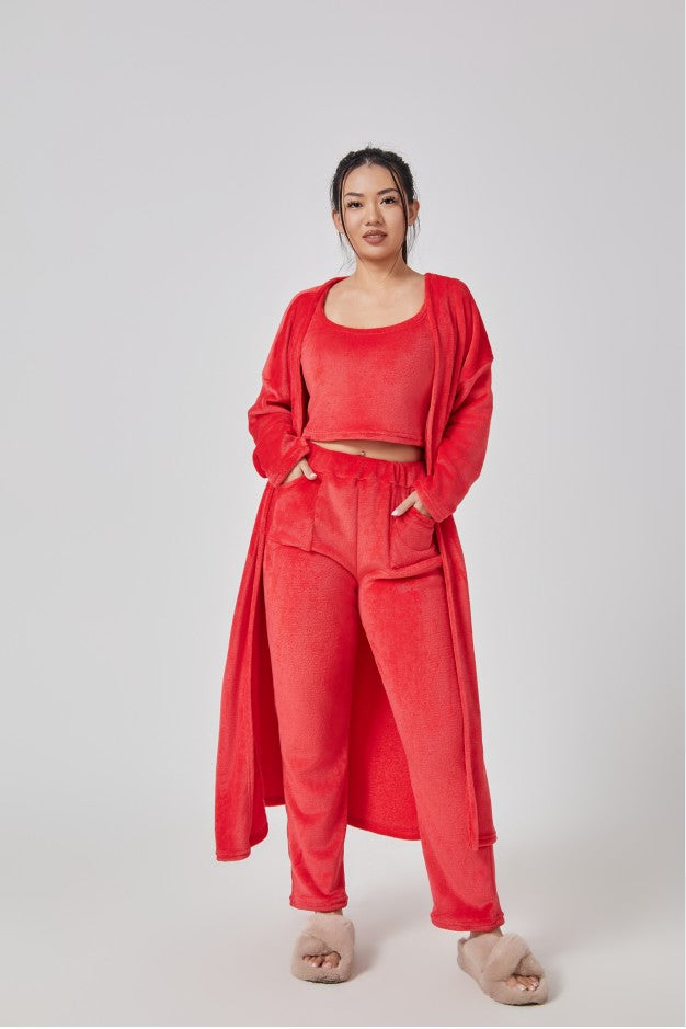 Nachtkleding Dames 3-Delig Fluffy Loungewear Wijde Pijpen
