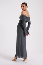 Jurk Dames Feestelijk Glanzend met Transparante Mouwen - Polyester