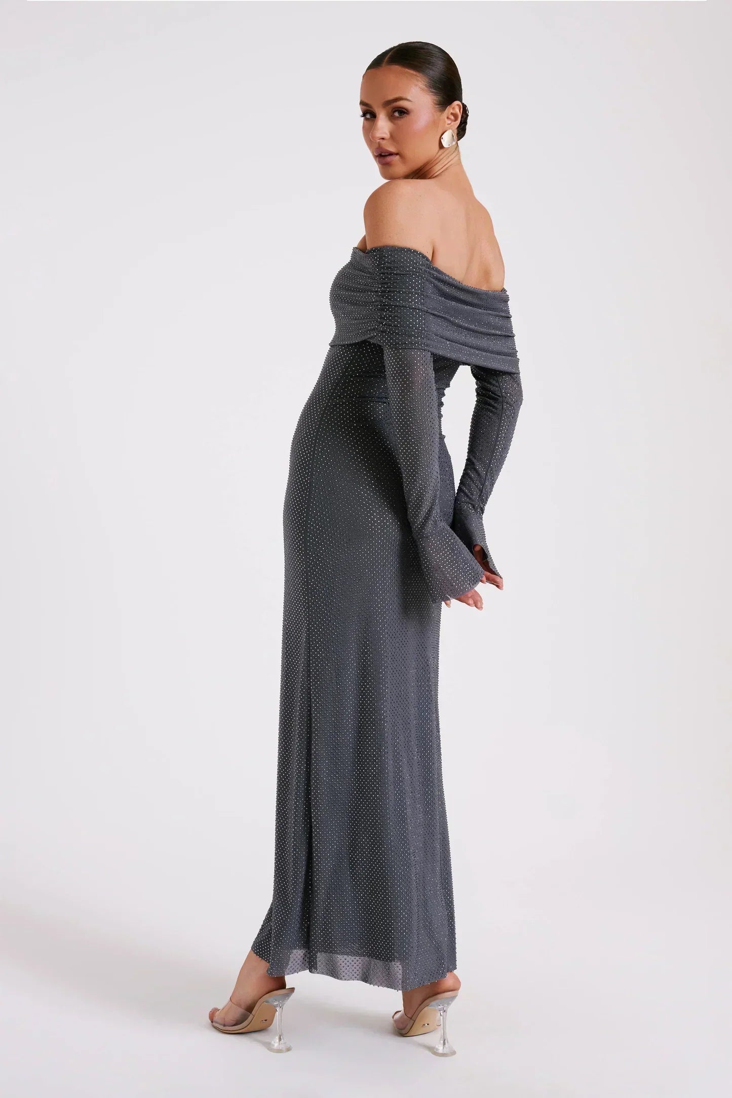 Jurk Dames Feestelijk Glanzend met Transparante Mouwen - Polyester