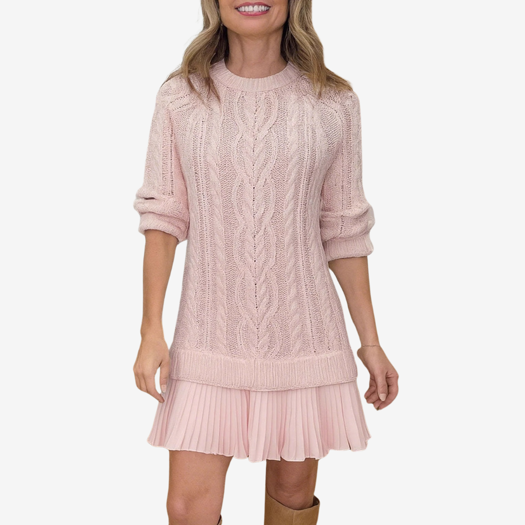 Jurk Dames Herfst/Winter Gebreid Midi - Gebreid - Roze