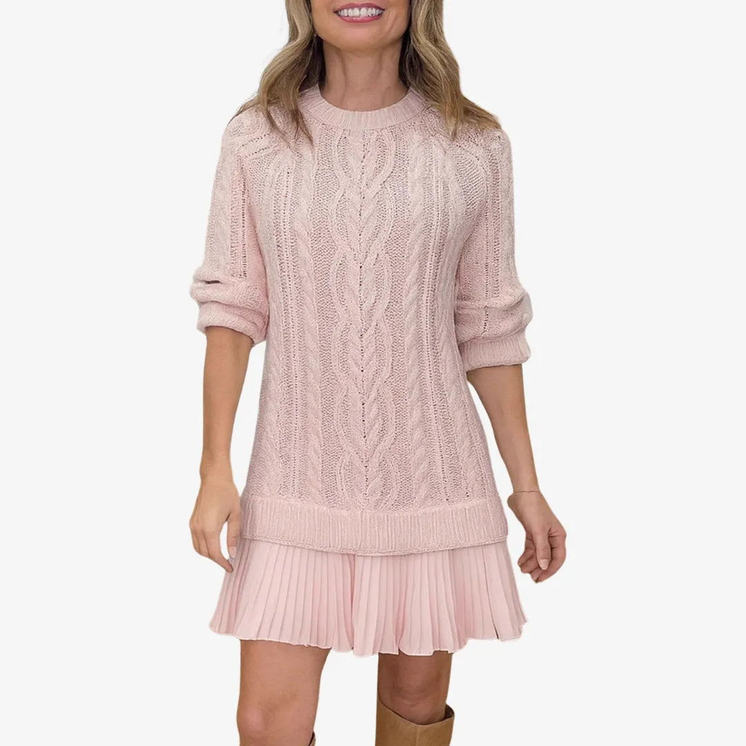 Jurk Dames Herfst/Winter Gebreid Midi - Gebreid - Roze