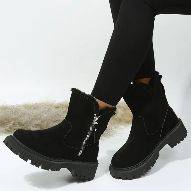 Laarzen Dames Warm Winter Stijlvol - Leer - Zwart