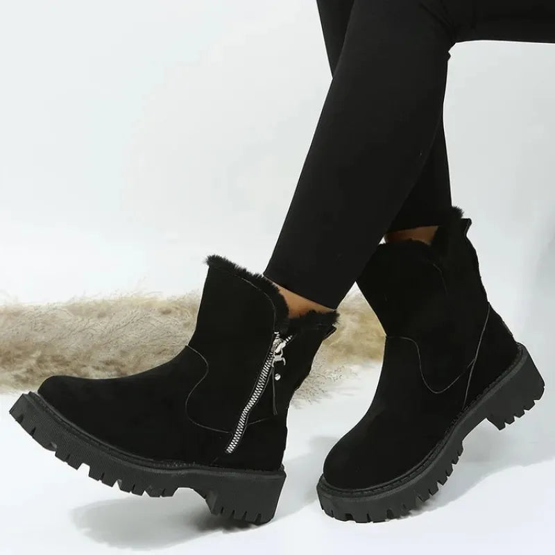 Laarzen Dames Warm Winter Stijlvol - Leer - Zwart