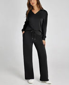 Tweedelige Set Dames Lange Mouwen Relaxed – Co-ord Set - Zwart