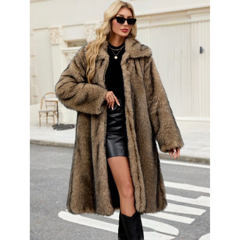 Jas Dames Lang Fluffy Faux Fur Lange Mouw