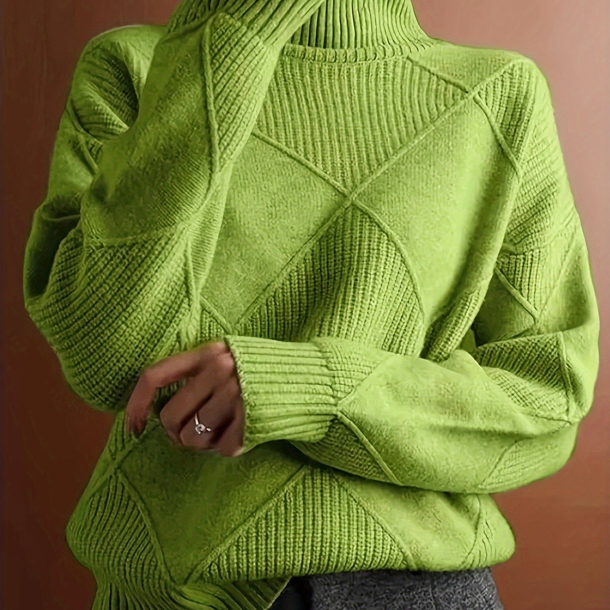 Miss | Trui Dames Oversized Hoge Kraag Ruitpatroon - Gebreid