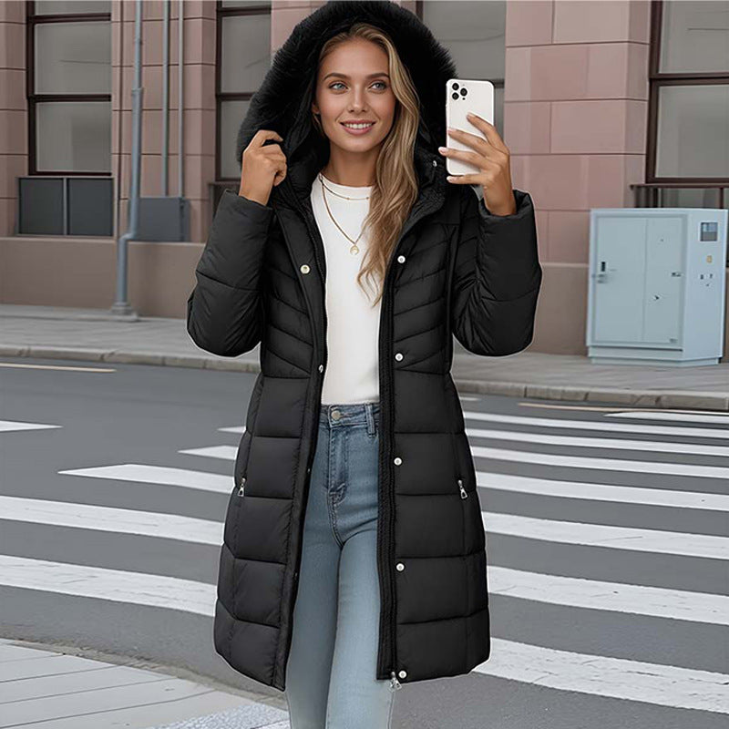 Jas Dames Slim Fit Grote Bontkraag Winterjas