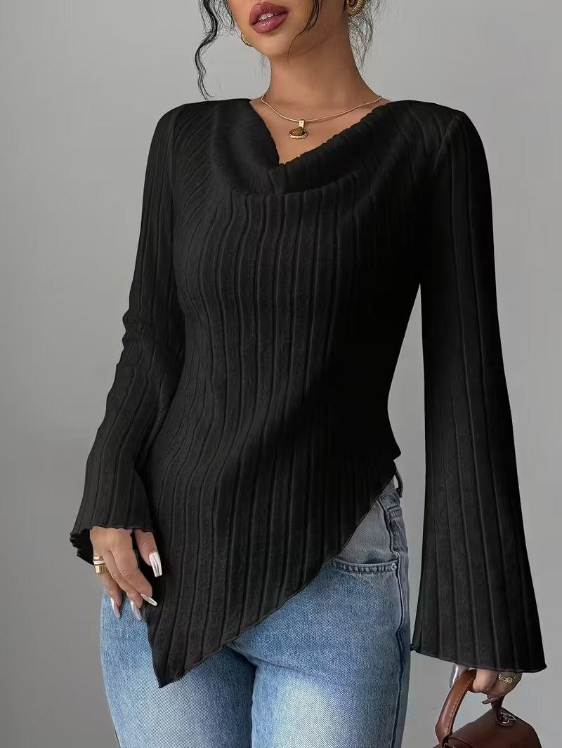 Blouse Dames V-Hals Lange Mouw Effen Kleur